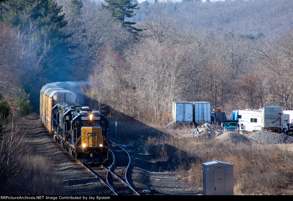 L012 comes around the bend at West Warren 